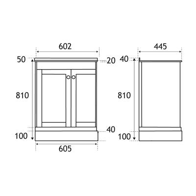 Hardwick 60cm Left Hand (LH) 2 Door Corner Cabinet Basin Unit - Matt Blue